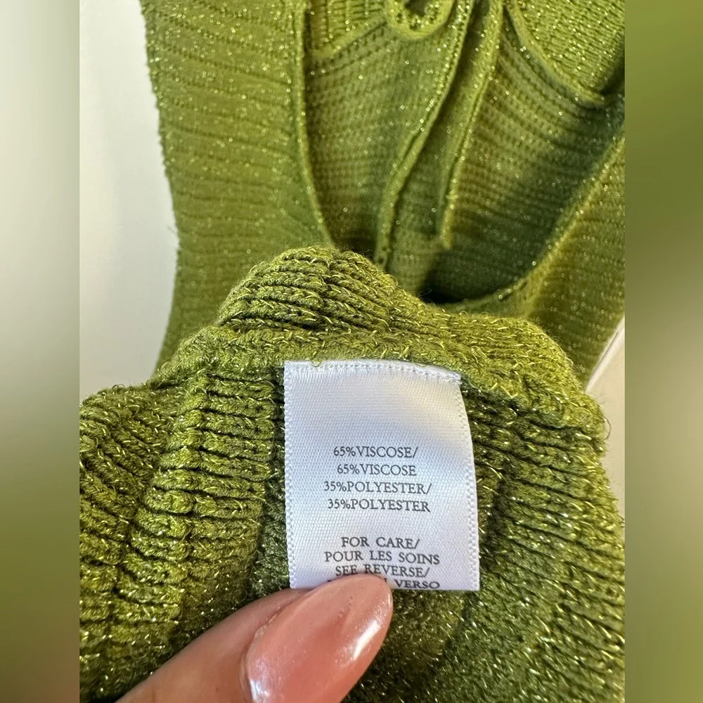 NWT Torn by Ronnie Kobo Madi Metallic Green Crochet Knit Maxi Dress Size Large - Picture 11 of 11